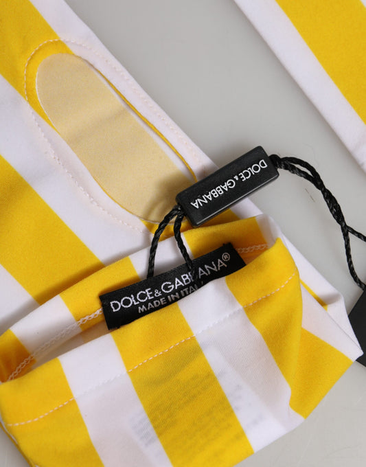 Yellow White Nylon Fingerless Wrist Length Gloves