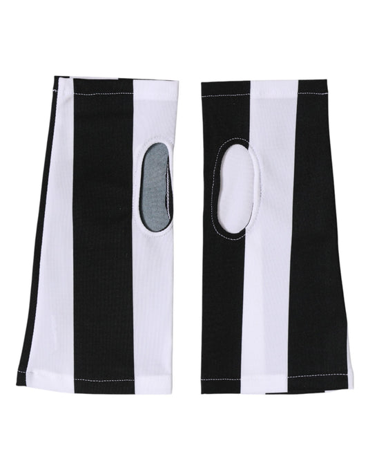 Black White Nylon Fingerless Wrist Length Gloves