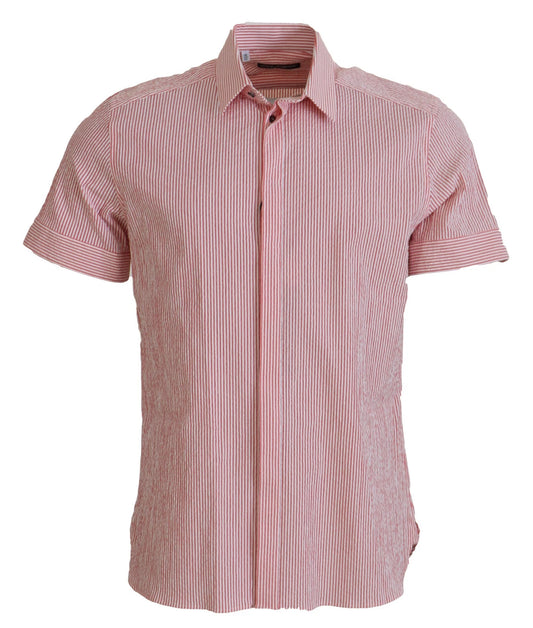 Red White Striped Cotton Short Sleeve Shirt