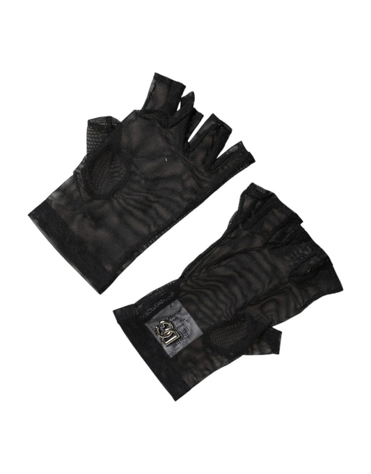 Black Nylon Wrist Length Fingerless Mitten Gloves