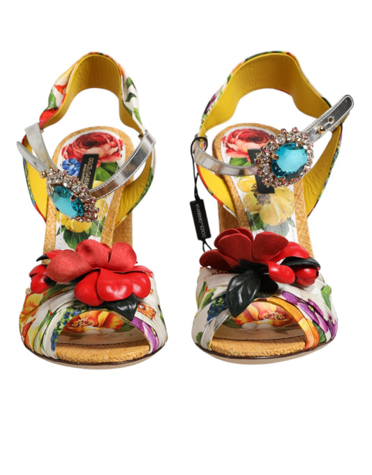 Multicolor Floral Crystal Embellished Sandals Shoes
