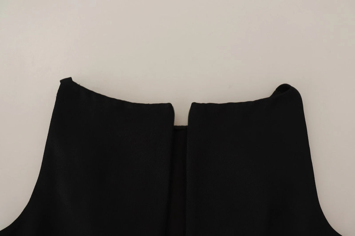 Black Sleeveless Pleated Aline Knee Length Dress