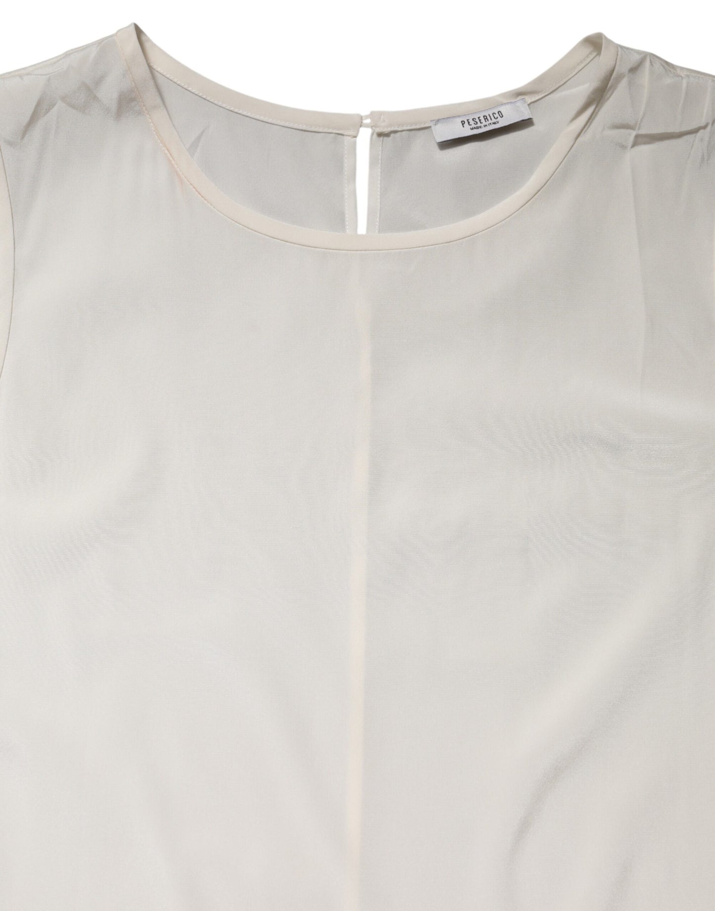 Off White Silk Stretch Roundneck Sleeveless Tank Top