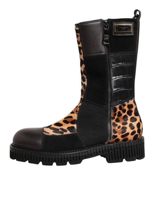 Multicolor Leopard Mid Calf Boots Shoes