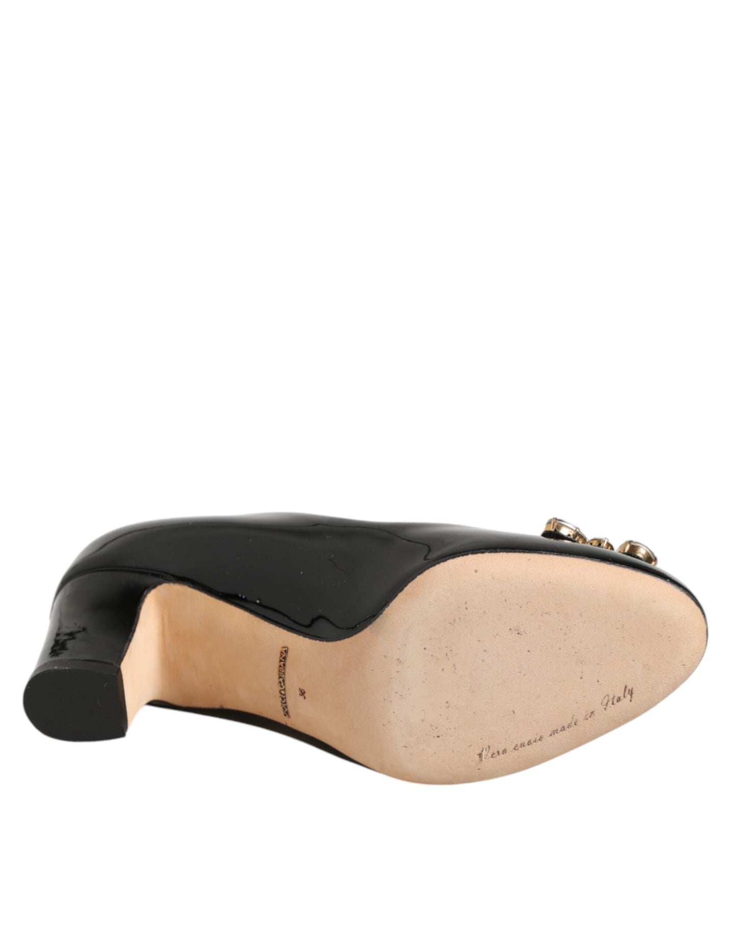 Black Leather Crystals Heels Pumps Shoes