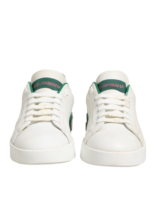 White Green Leather Low Top Sneakers Shoes