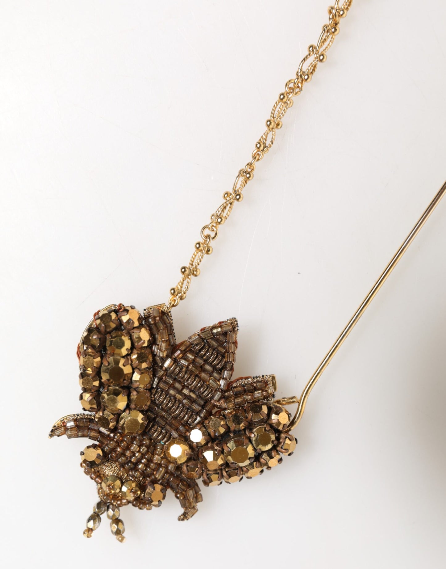 Gold Tone Brass Bee Embellished Chain Lapel Pin Brooch