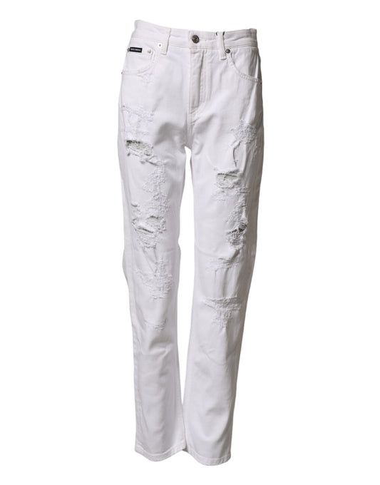 White Distressed Cotton BOYFRIEND Denim Jeans