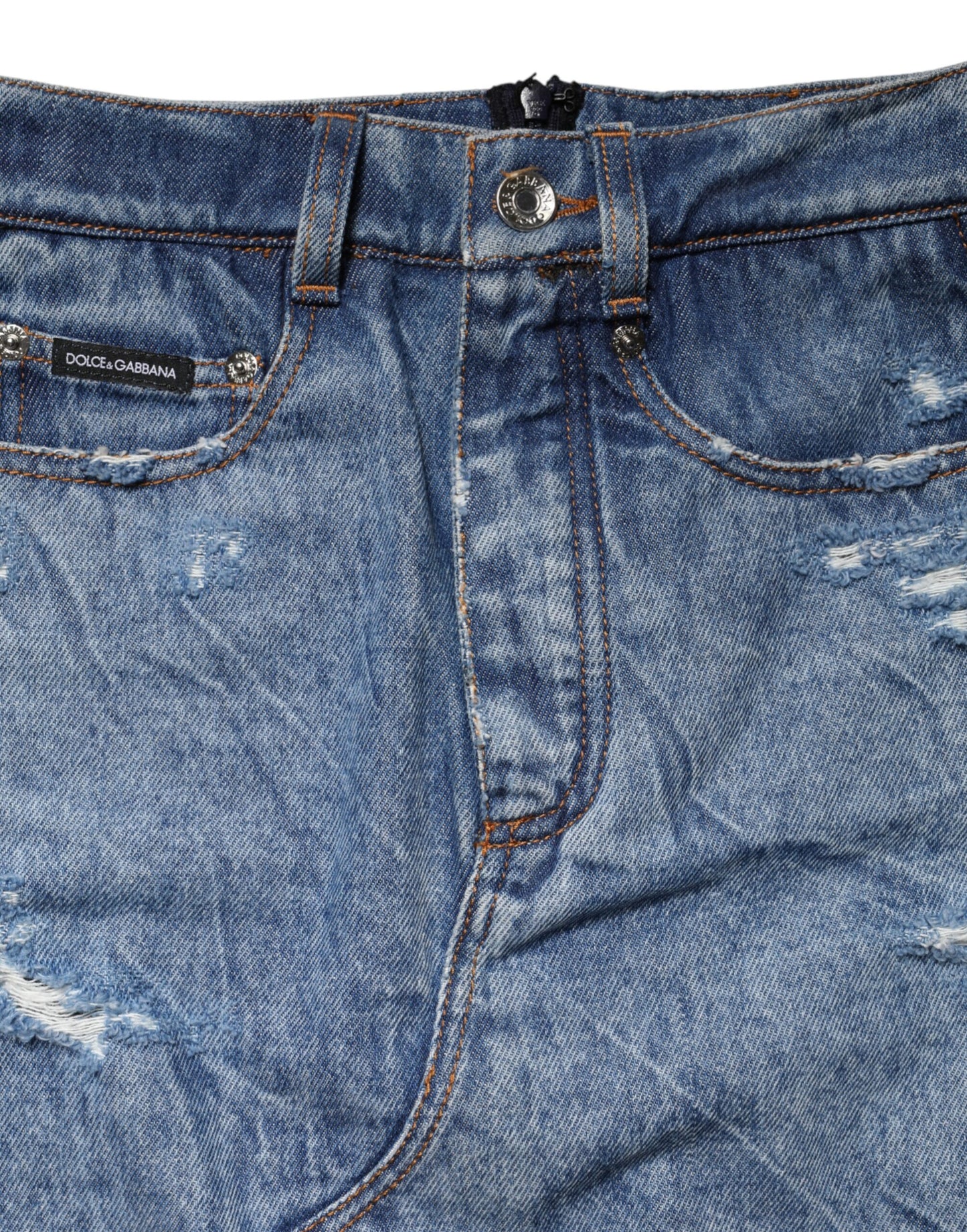 Blue Black Cotton Denim Sheer Midi Skirt