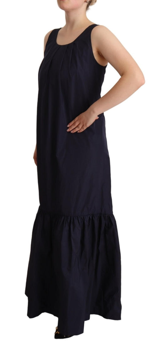 Navy Blue Sleeveless Round Neck Mermaid Long Dress