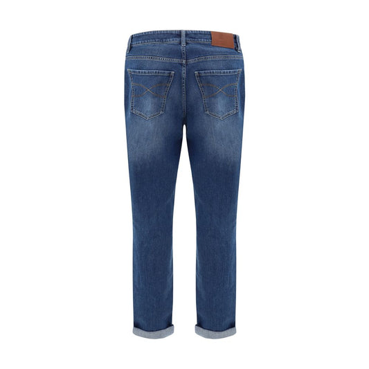 Blue Cotton Straight-Leg Jeans