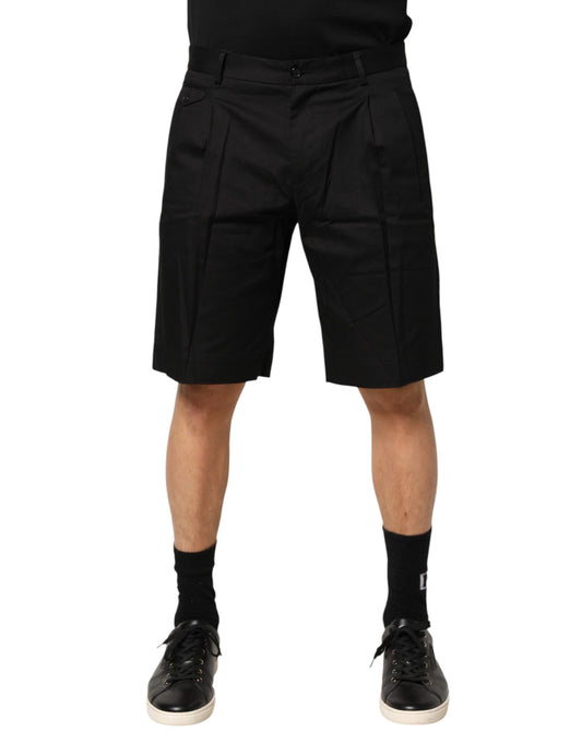 Black Cotton Stretch Mid Wasit Bermuda Shorts