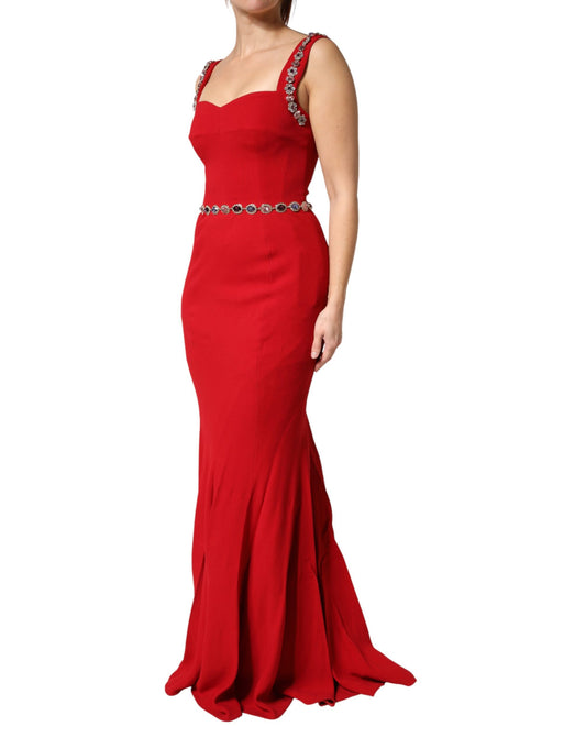 Red Crystals Sheath Mermaid Long Gown Dress