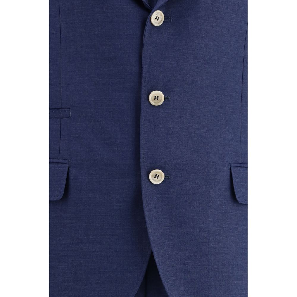 Blue Fleece Wool Two-Piece Suit