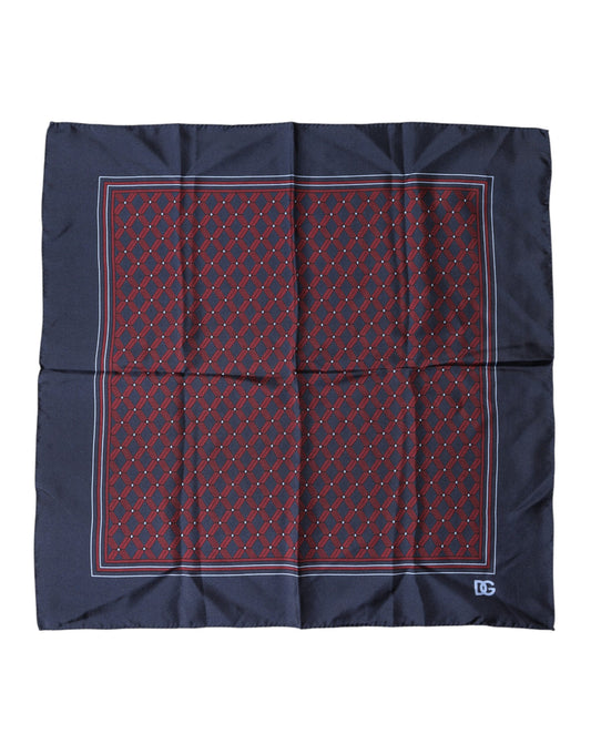 Blue Red Patterned Silk Square Foulard Scarf