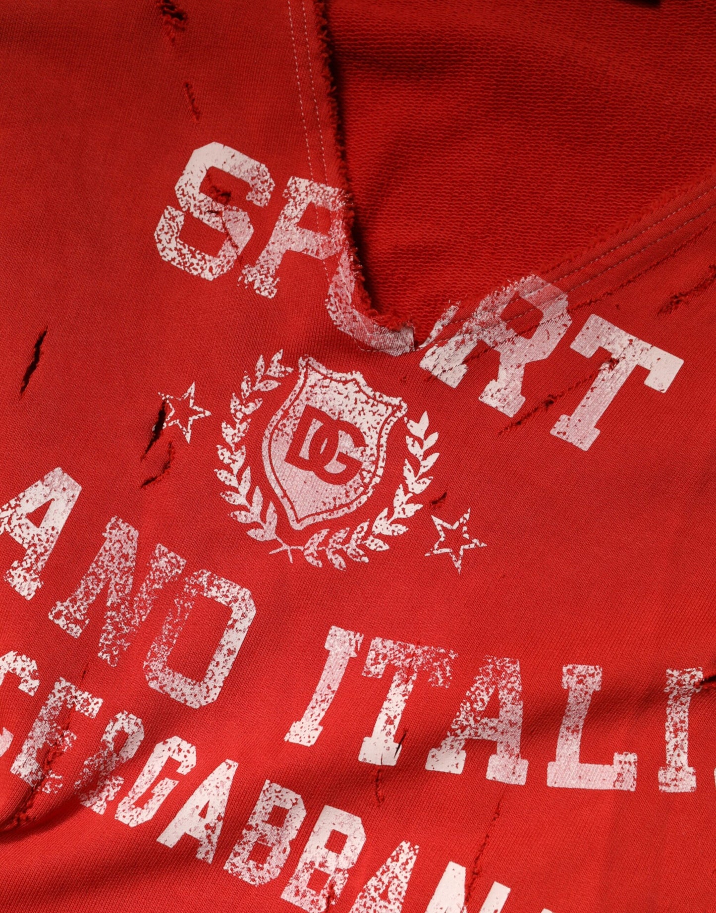 Red Distressed Cotton V-Neck Sweatshirt Men Sweater