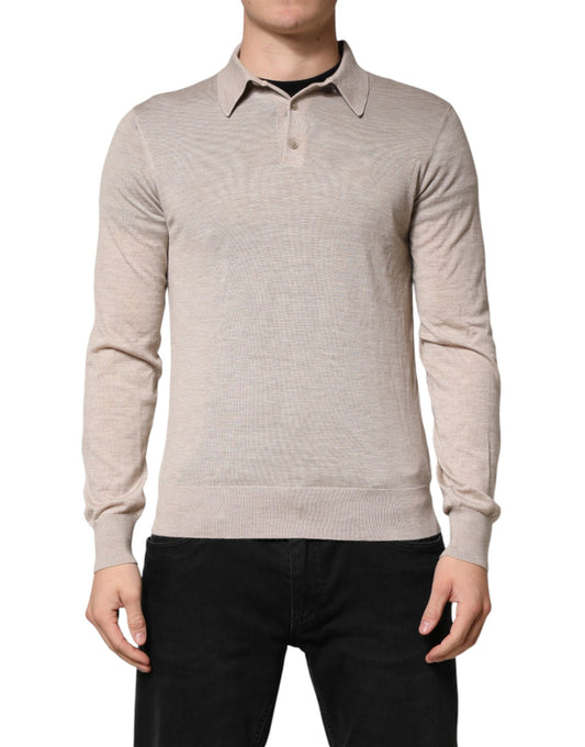 Beige Cashmere Collared PoloPullover Sweater