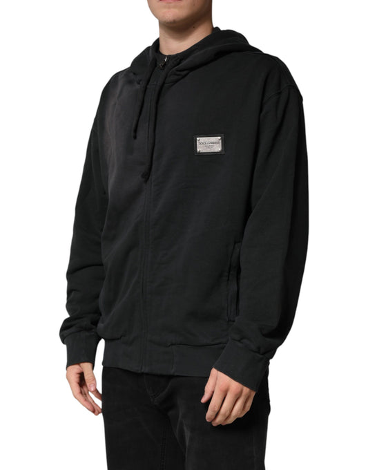 Black Logo Zipped Hooded Sweatshirt Sweater