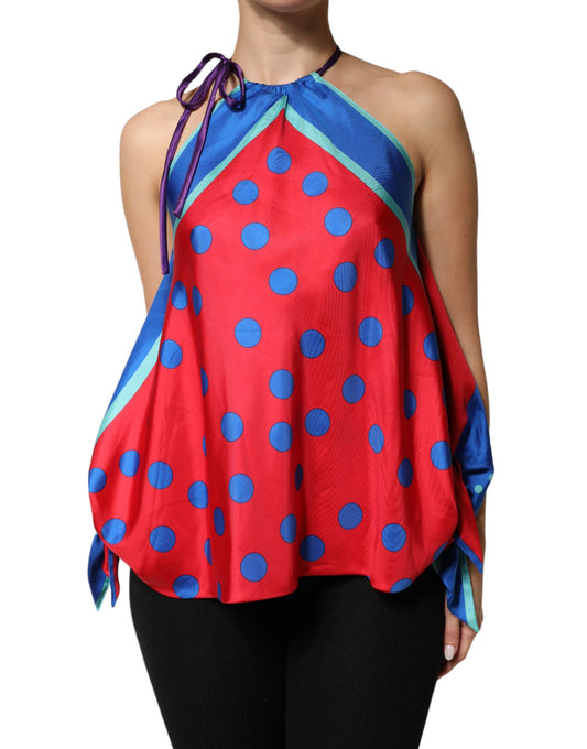 Multicolor Polka Dot Tie Halter Blouse Top