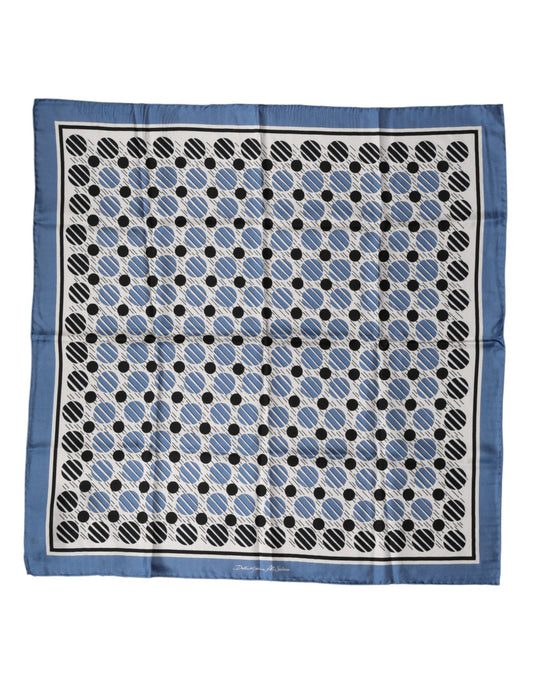 Blue Dotted Silk Square Foulard 66cm Scarf