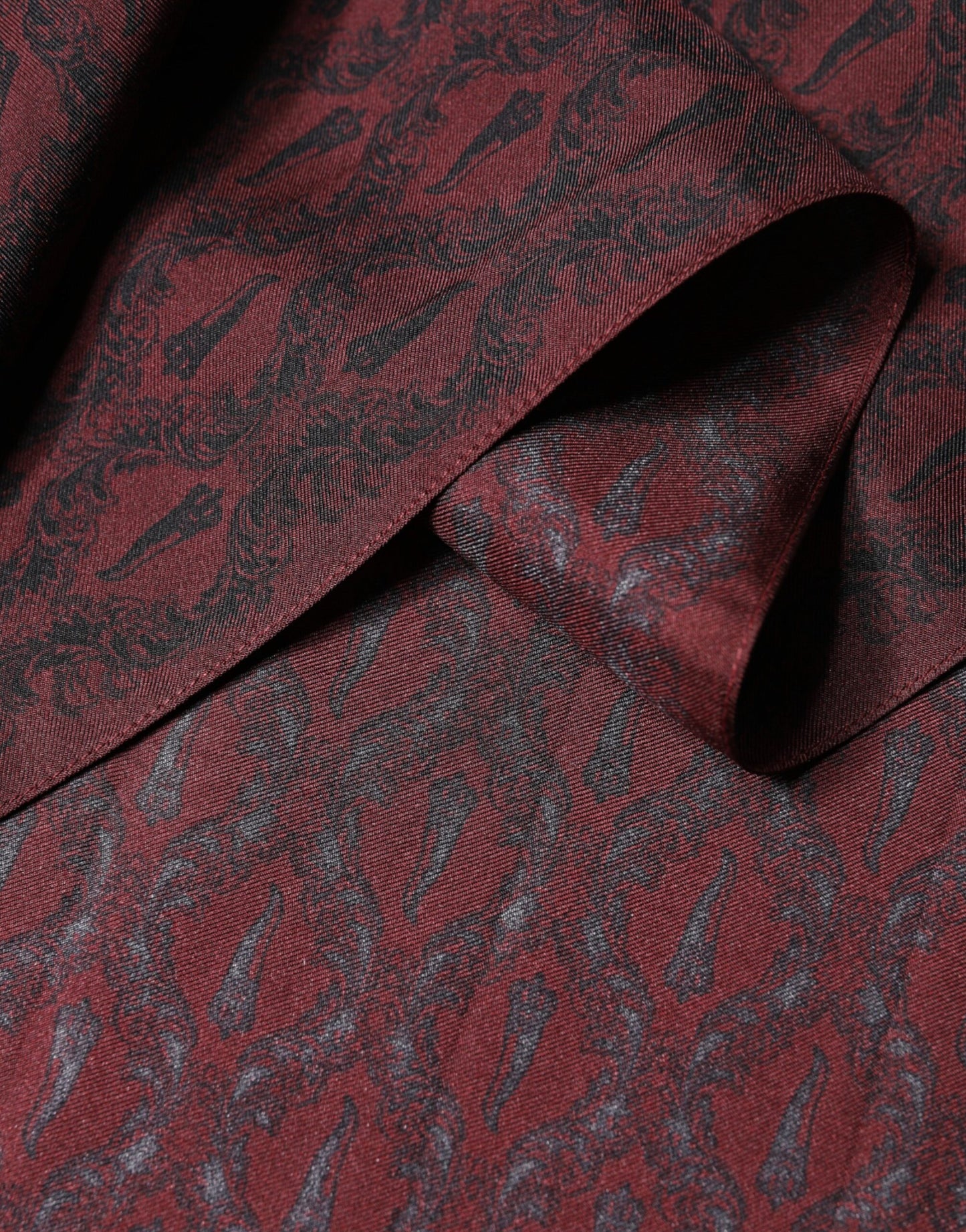Maroon Patterned Silk Wrap Foulard Men 133cm x 22cm Scarf