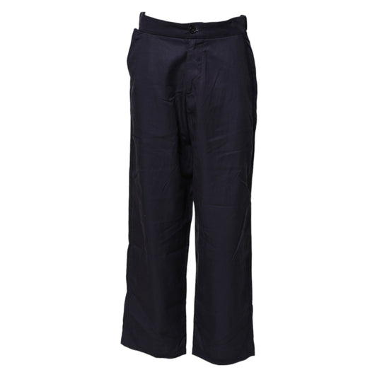 Navy Blue Straight High Waist Chino Casual Trouser Pants