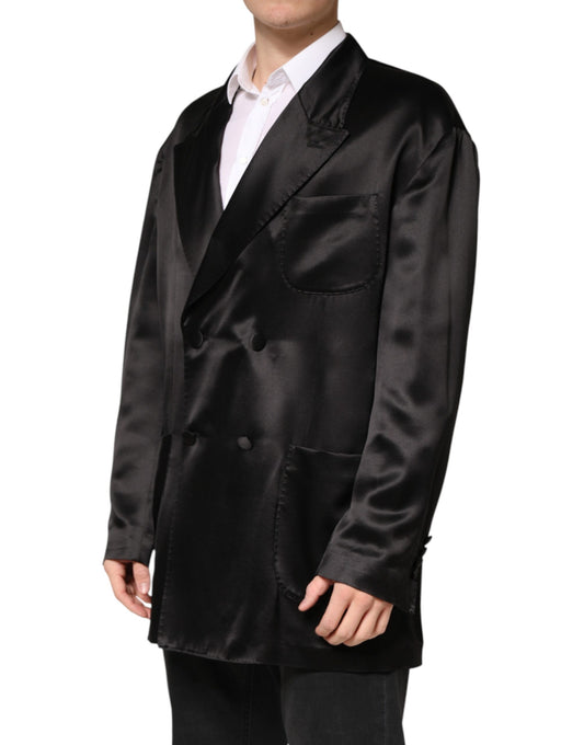 Black Silk Double Breasted 2 Button Blazer