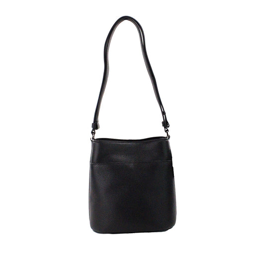 Leila Small Black Pebbled Leather Bucket Shoulder Crossbody Bag