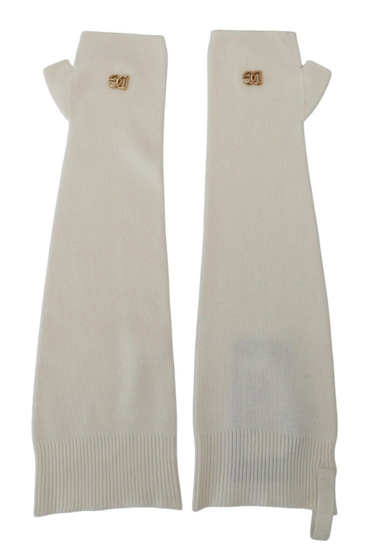 Chic White Knitted Fingerless Elbow Gloves