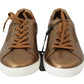 Gold Leather Mens Casual Sneakers