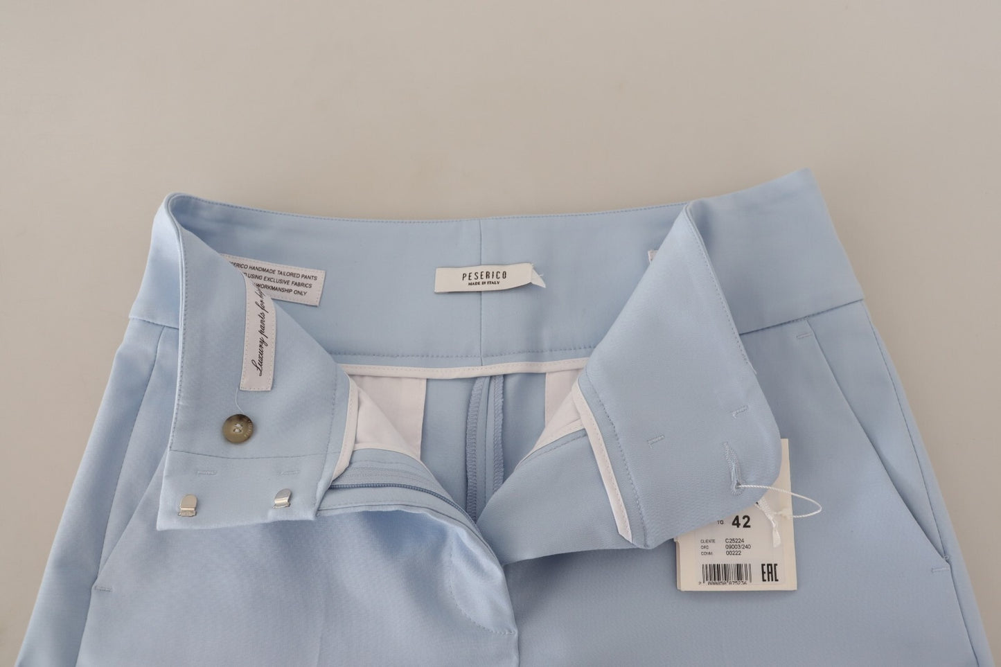 Light Blue High Waist Cotton Tapered Trouser Pants