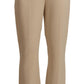 Beige Viscose High Waist Flared Dress Trouser Pants