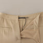 Beige Viscose High Waist Flared Dress Trouser Pants