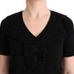Black 100% Lana Wool Blouse Women T-shirt Top