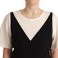 Black White Polyester Short Sleeves Top Blouse