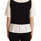 Black White Polyester Short Sleeves Top Blouse