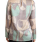 Multicolor Silk Long Sleeves Round Neck Top Blouse