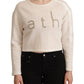 Beige Logo Long Sleeve Cropped Pullover Sweater
