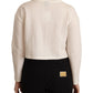 Beige Logo Long Sleeve Cropped Pullover Sweater