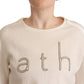 Beige Logo Long Sleeve Cropped Pullover Sweater