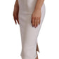 Rayon White Sleeveless V-neck Sheath Midi Dress