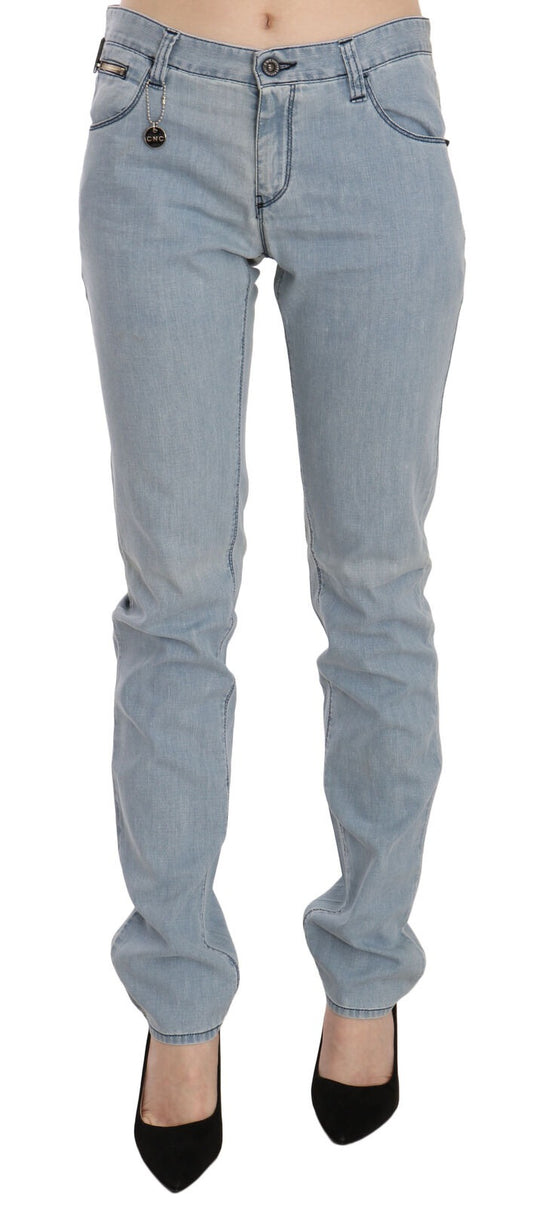 Light Blue Mid Waist Skinny Denim Jeans