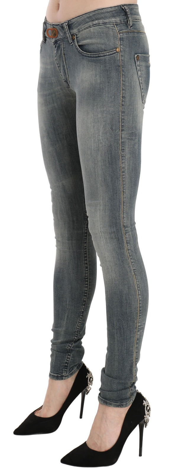 Blue Washed Low Waist Slim Fit Skinny Denim Casual Jeans