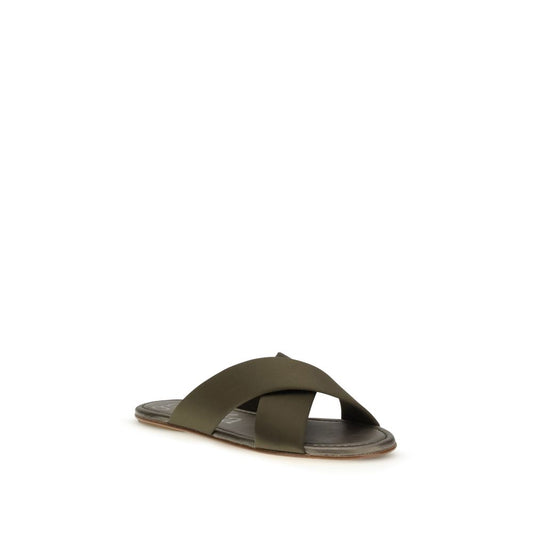 Brown Silk Flat Sandals