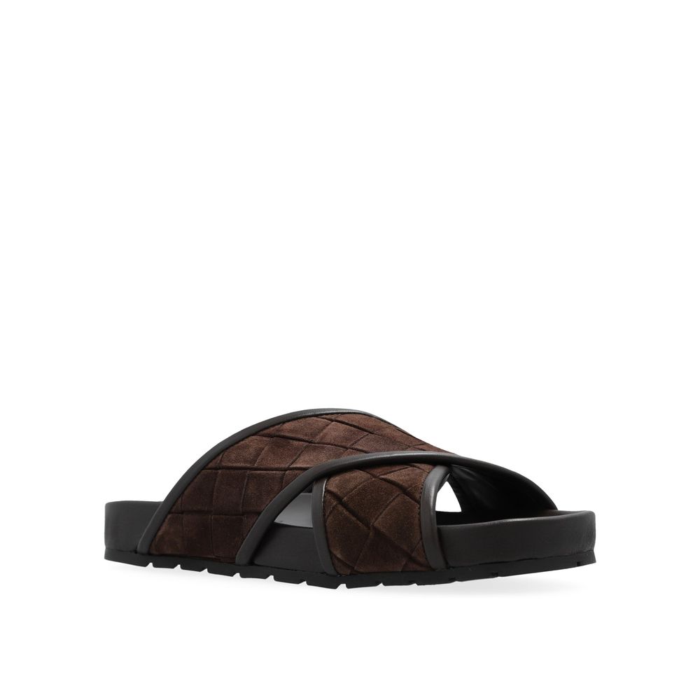 Brown Lamb Leather Flat Sandals
