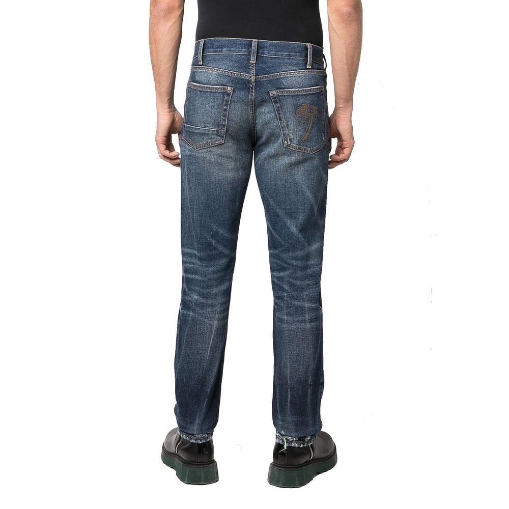 Blue Cotton Straight-Leg Jeans