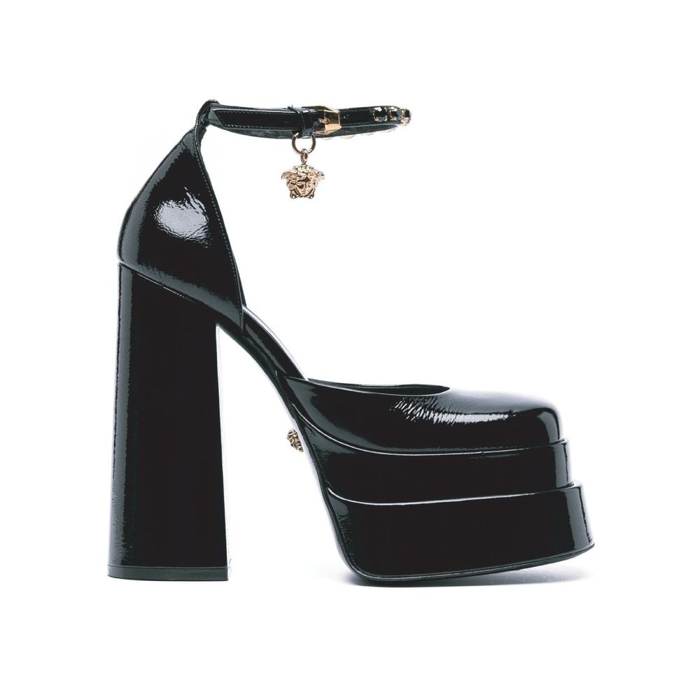 Black Calfskin Platform Sandals