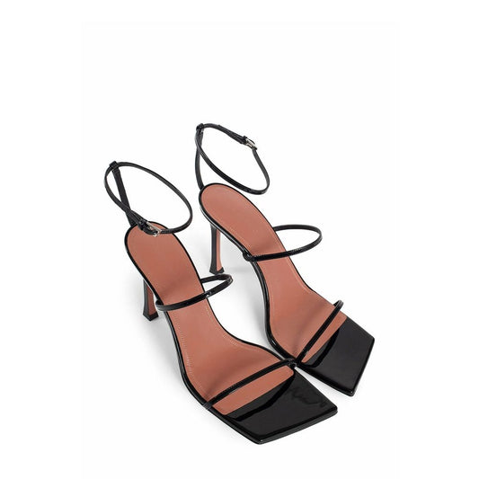 Black Calfskin Stiletto Heel Sandals