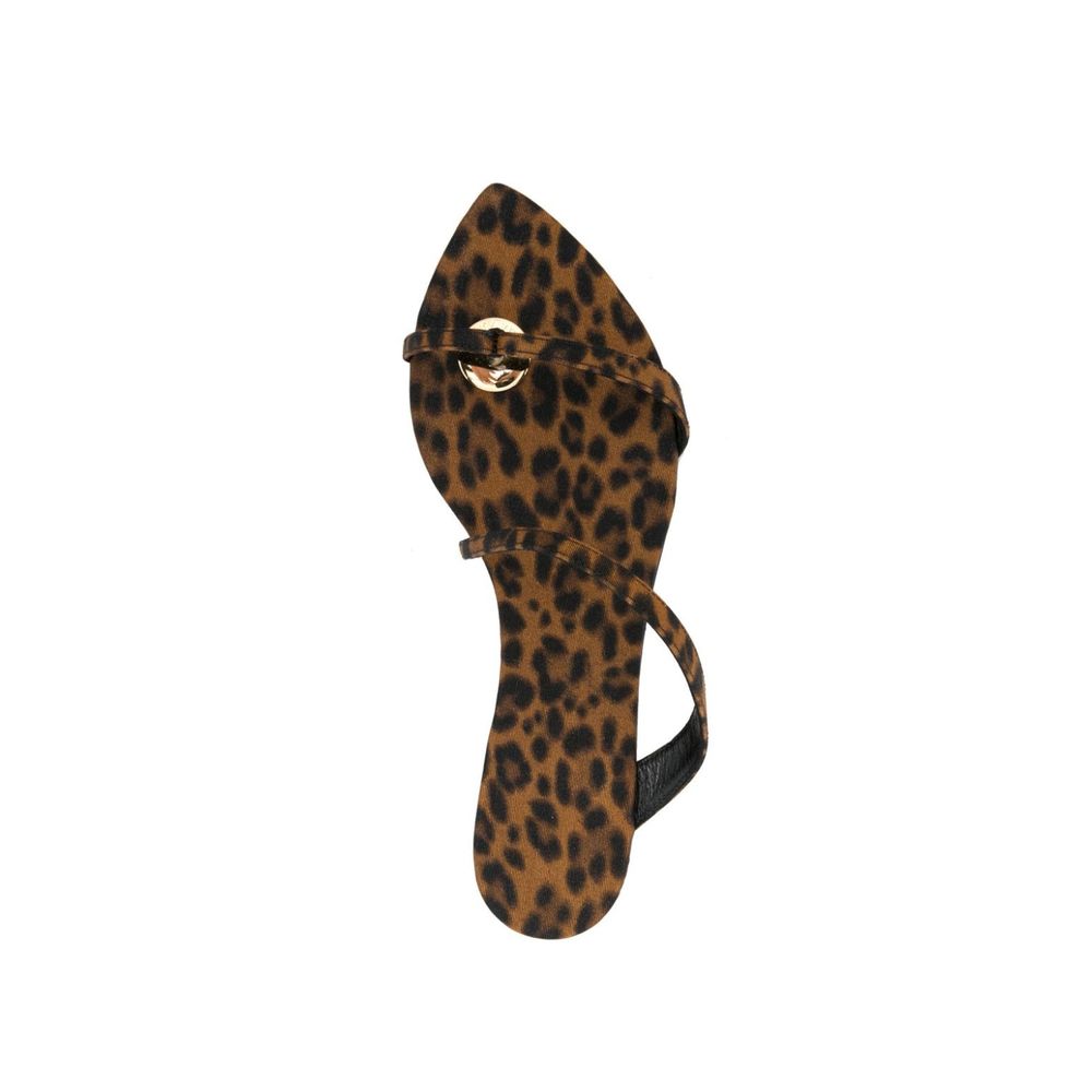 Brown Fabric Flat Sandals