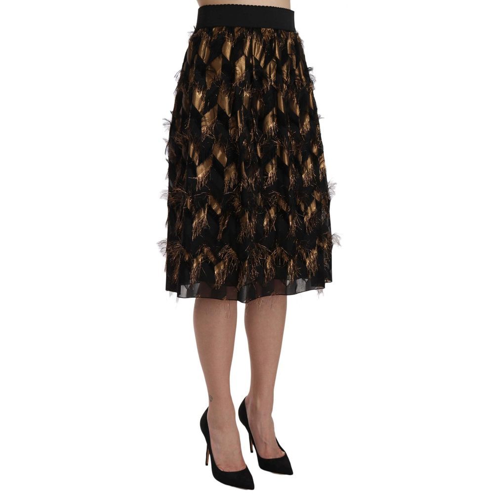 Bicolor Silk Midi Skirt